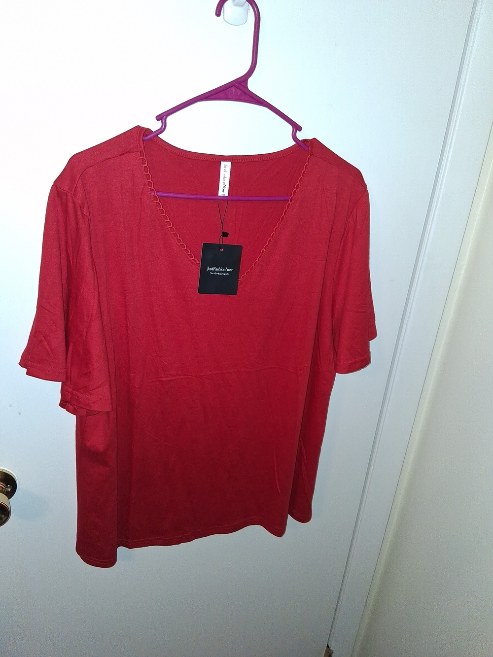 Amazon Essentials Red Short Sleeve V-Neck Women's Top
